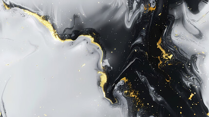 Abstract Fluid Art With Black, Gold, and White Swirls