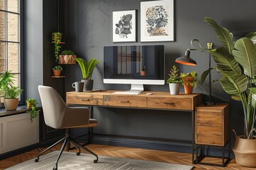 Stylish Home Office with Plants and Decor