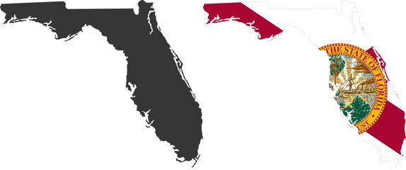 Florida state of USA. Florida flag and territory. States of America territory on white background. Separate states. Vector illustration