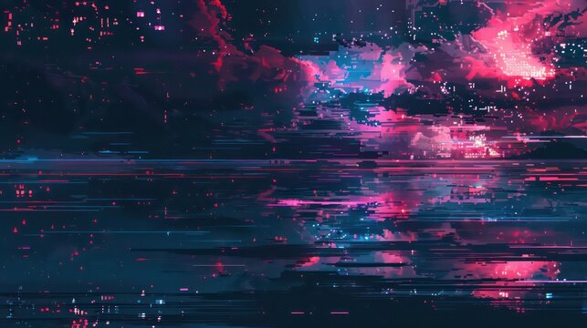 glitch pixel dark landscape background with a 8bit retrowave feel