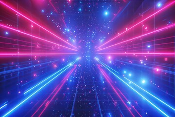 Fototapeta premium digital retrowave geometric background in neon red and blue 