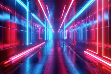 digital retrowave geometric background in neon red and blue 