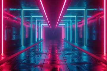 digital retrowave geometric background in neon red and blue 
