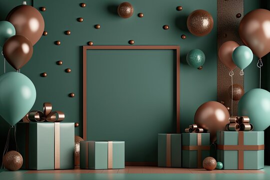 Luxurious background interior room with balloons, Beautiful decorative celebration concept. Generative AI