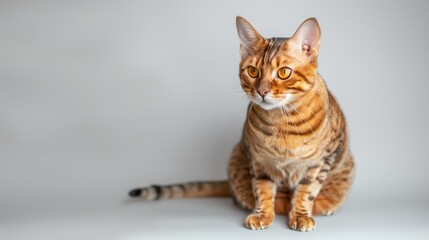 Obraz premium Sophisticated Bombay Cat Posing on Plain Background, Room for Text Overlay