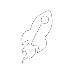 Rocket drawn in one continuous line. One line drawing, minimalism. Vector illustration.