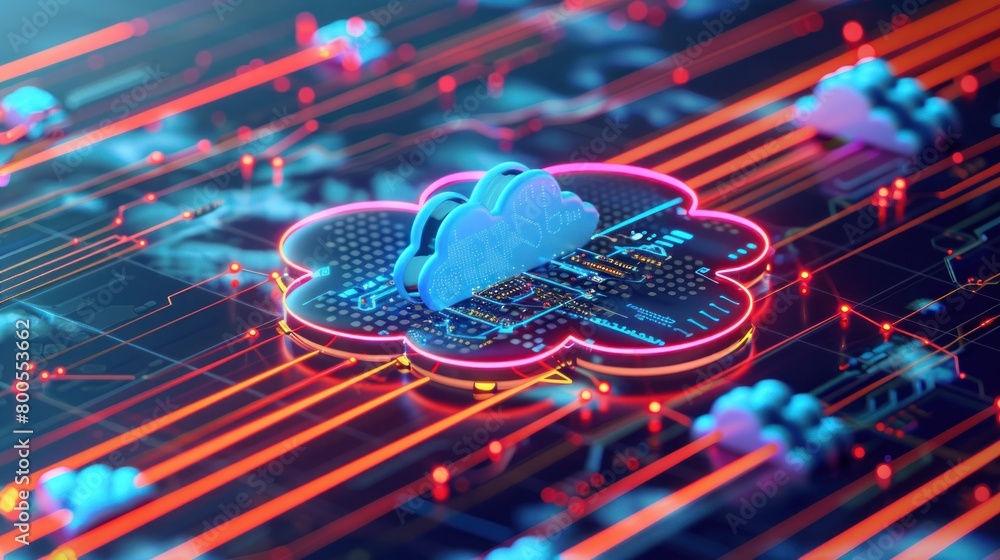Poster cloud computing with illuminated striped circuit board