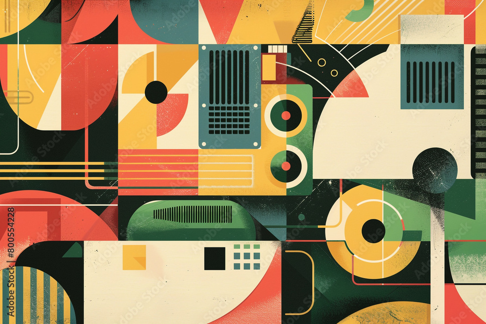Poster A blend of geometric shapes and patterns representing a condenser unit 