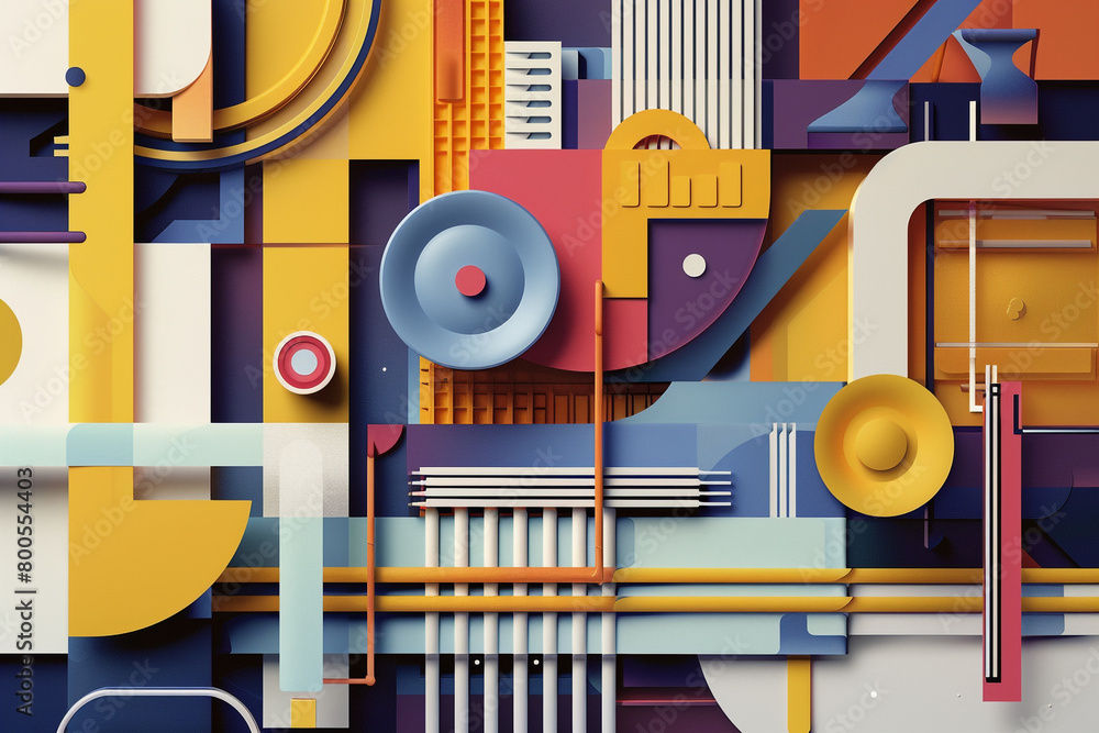 Poster a blend of geometric shapes and patterns representing a condenser unit