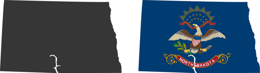 North Dakota state of USA. North Dakota flag and territory. States of America territory on white background. Separate states. Vector illustration