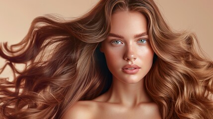 Naklejka premium Beautiful girl model with long wavy hair