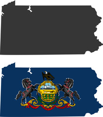 Pennsylvania state of USA. Pennsylvania flag and territory. States of America territory on white background. Separate states. Vector illustration