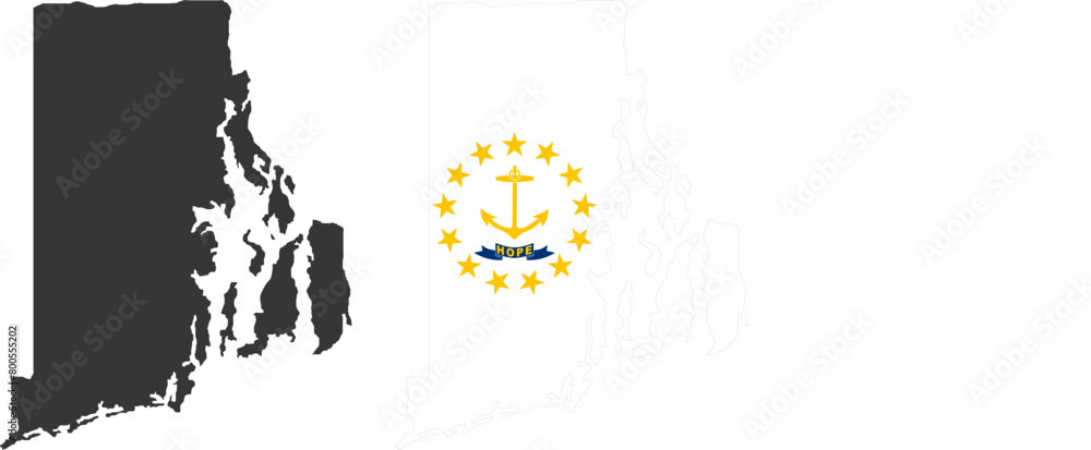 Wall mural rhode island state of usa. rhode island flag and territory. states of america territory on white bac