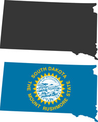 South Dakota state of USA. South Dakota flag and territory. States of America territory on white background. Separate states. Vector illustration