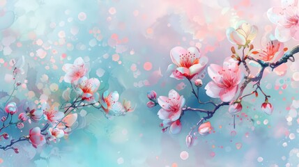Naklejka premium beautiful spring flowers background illustration with cherry blossoms and amazing details, smooth light and soft pastel colors