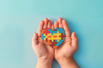 hands with colorful heart, Illuminate the significance of World Autism Awareness Day with this touching depiction of adult and child hands