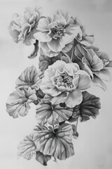 This complex flower array is expertly shaded, with a focus on realism and the interplay of light and dark