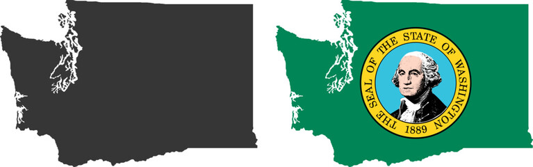 Washington state of USA. Washington flag and territory. States of America territory on white background. Separate states. Vector illustration