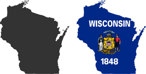 Wisconsin state of USA. Wisconsin flag and territory. States of America territory on white background. Separate states. Vector illustration