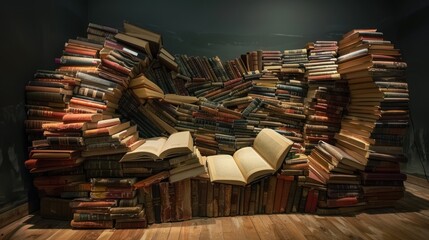 Obraz premium A pile of many old books scattered around with a vintage feel