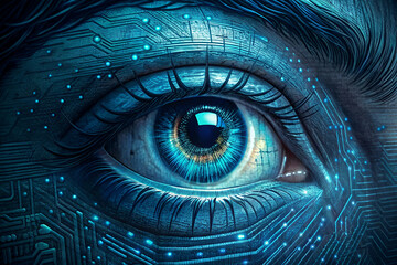 Macro of Eye Reflected in Glow of Computer Screen Showing Code