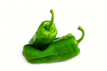 fresh organic green chili pepper or kashmiri chili pepper in white background