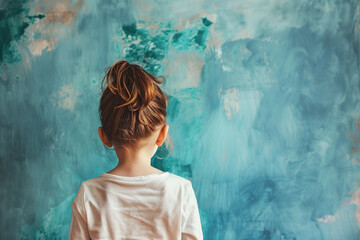 A child staring at a blank canvas, waiting for inspiration 