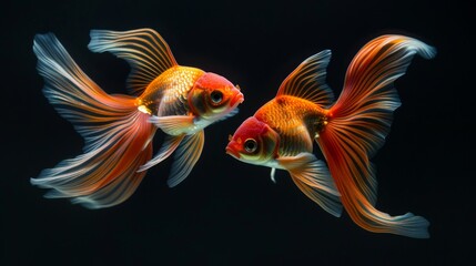 A pair of vibrant goldfish swimming gracefully in perfect harmony, symbolizing unity and balance in nature.
