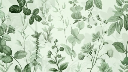 Monochrome wallpaper design with delicate florals and berries creating a sophisticated and stylish botanical pattern