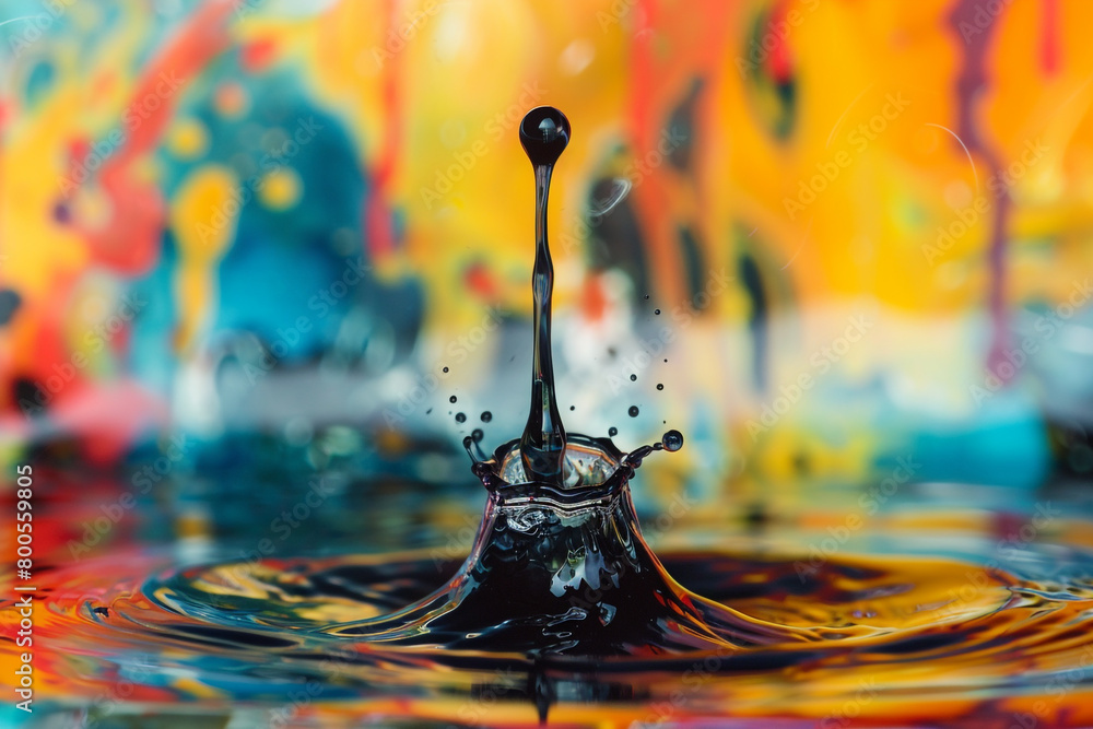 Poster a closeup on a droplet of ink falling into water spreading into dark and psychedelic patterns symbol