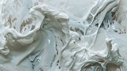 An artistic close-up of a white liquid swirl, capturing the smooth and flowing texture in a visually striking manner.

