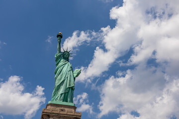 A close up on an iconic representation of freedom and independence, the Statue of Liberty with...