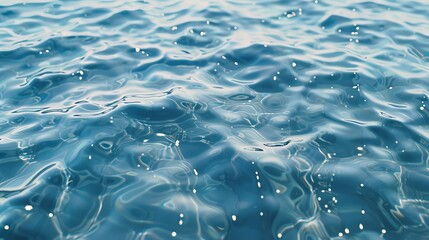 Fototapeta premium A pristine top view close-up of a clear water surface, dotted with fresh water droplets, showcasing purity and clarity.