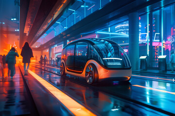 Fototapeta premium A concept visualization of a driverless electric car service 