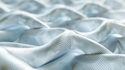 A stunning 3D visualization of fabric fibers intricately interlaced, showcasing the complex structure and details up close.

