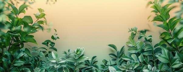 Fototapeta premium leafs foliage frame banner illustration with blank space in the center, beautiful warm and pastel tones