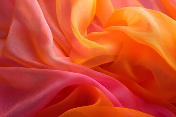 Fototapeta premium red rose on silk, Immerse yourself in a symphony of color with a close-up view of orange and pink fabrics