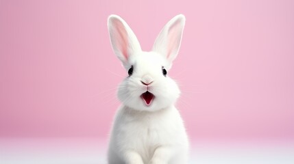 cute animal pet rabbit or bunny white color smiling and laughing isolated with copy space for easter background.