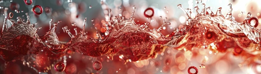 Dynamic blood cells flowing through a stylized artery, rich red and white, vibrant, motion inspired, blood cell symbol, ideal for educational posters.