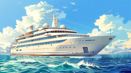 Cruise liner in the open sea embodies the epitome of luxury travel and maritime adventure, relaxation time