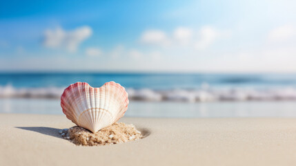 Love by the Sea: Heart-Shaped Conch Shell on Idyllic Deserted Beach