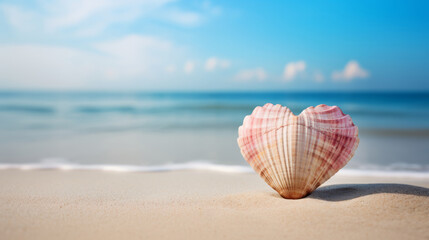 Paradise Shoreline: Heart-Shaped Shell Texture on Deserted Tropical Beach