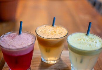 A set of cool fresh squeezed juices.