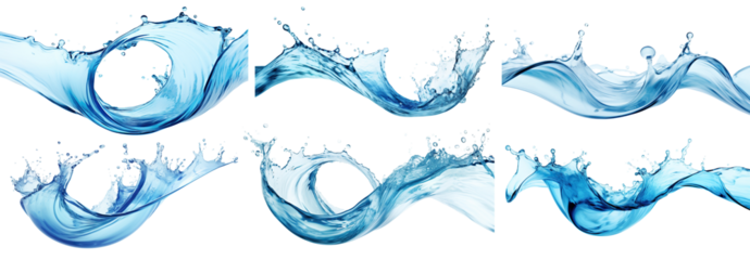 Set of blue water splashes, cut out