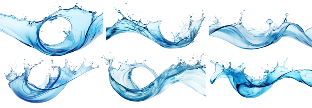 Set of blue water splashes, cut out