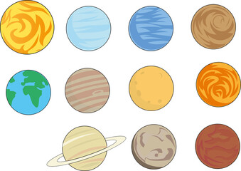 Set of Solar system planets icons. set of icons in the shape of the planets of the solar system