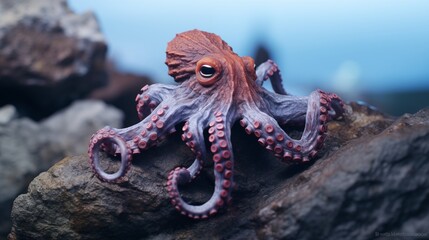 detailed shot of an octopus resting on rock showcasing its unique textured skin and suction cup lined tentacles.