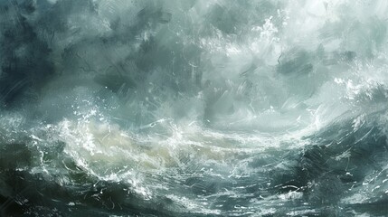 Fototapeta premium A dramatic scene capturing a stormy seascape, with dark clouds and turbulent waves.