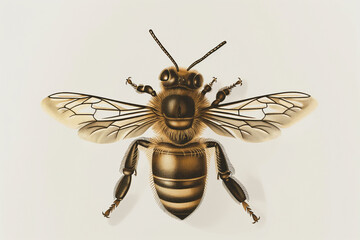 fly on white background, Immerse yourself in the beauty of nature with this vintage-inspired vector engraving illustration featuring a honey bee on a clean white background