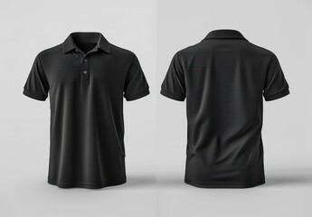 Black polo shirt mockup with front and back view, ideal for branding designs